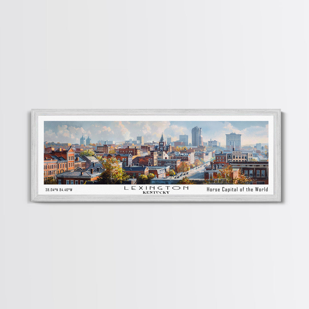 Lexington Kentucky Panoramic Cityscape Wall Art, Watercolor Framed Canvas Print, Urban Painting for Living Room, Office Decor, Travel Poster