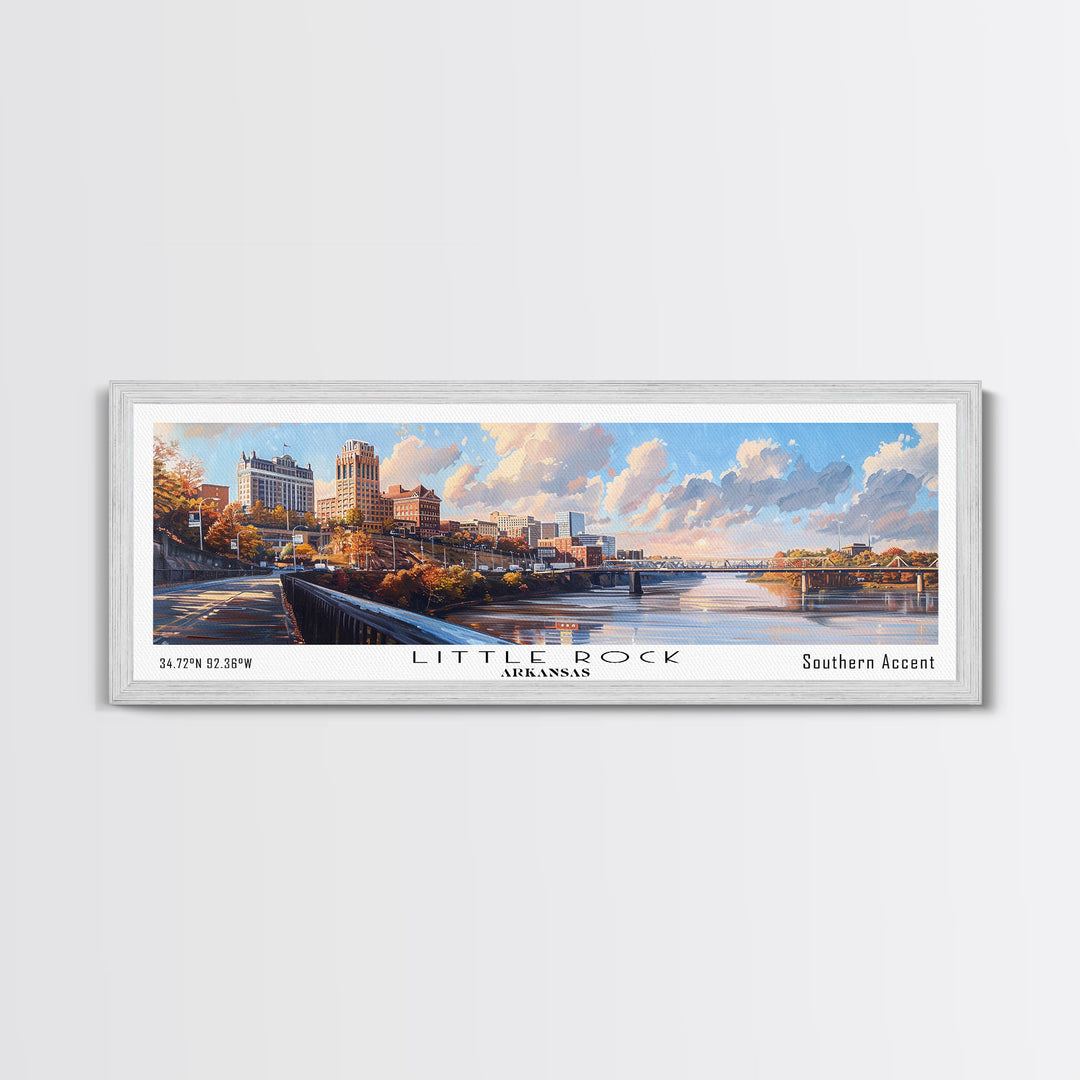 Little Rock Arkansas Panoramic Watercolor Cityscape, Framed Canvas Print for Living Room, Office Wall Art, Urban Decor, Travel Poster