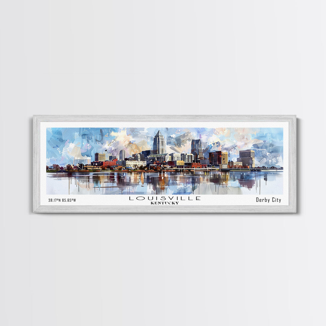 Louisville Kentucky Panoramic Cityscape Wall Art, Watercolor Framed Canvas Print, Urban Painting for Living Room, Office Decor, Travel Poster