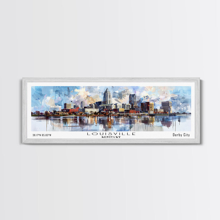 Louisville Kentucky Panoramic Cityscape Wall Art, Watercolor Framed Canvas Print, Urban Painting for Living Room, Office Decor, Travel Poster