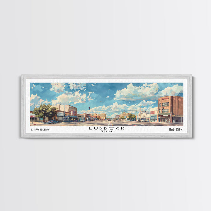 Lubbock Texas Panoramic Cityscape Wall Art, Watercolor Framed Canvas Print, Urban Painting for Living Room, Office Decor, Travel Poster