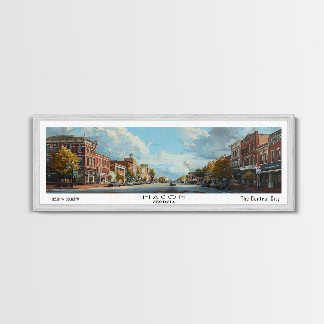 Macon Georgia Panoramic Cityscape Painting, Framed Canvas Print, Urban Decor, Office Wall Art, Watercolor Travel Poster, Home Decoration