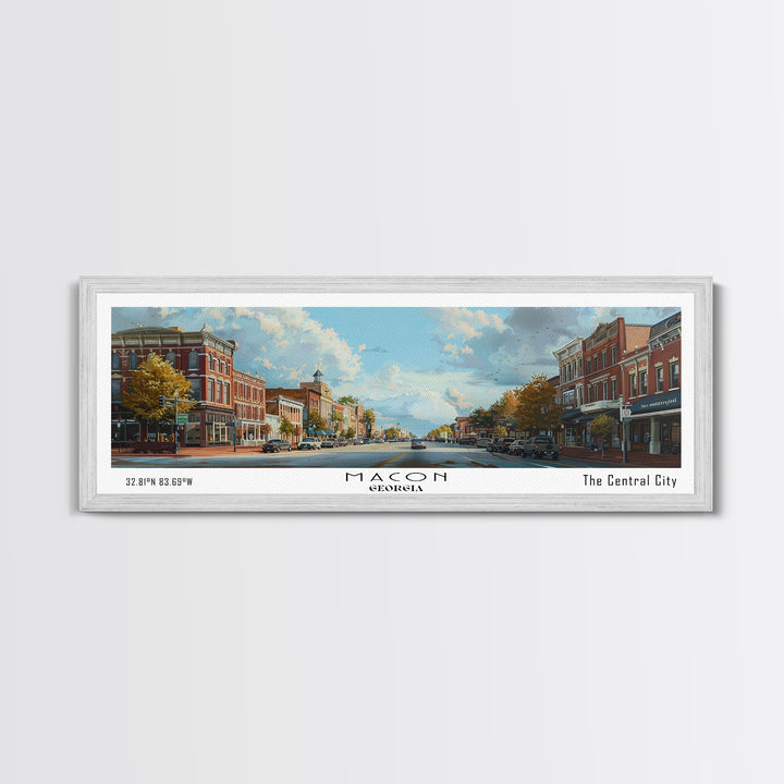 Macon Georgia Panoramic Cityscape Painting, Framed Canvas Print, Urban Decor, Office Wall Art, Watercolor Travel Poster, Home Decoration