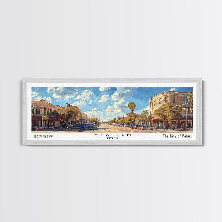 McAllen Texas Panoramic Framed Canvas Print, Watercolor Cityscape, Office Wall Art, Living Room Decor, Travel Poster, City Art, Home Decor