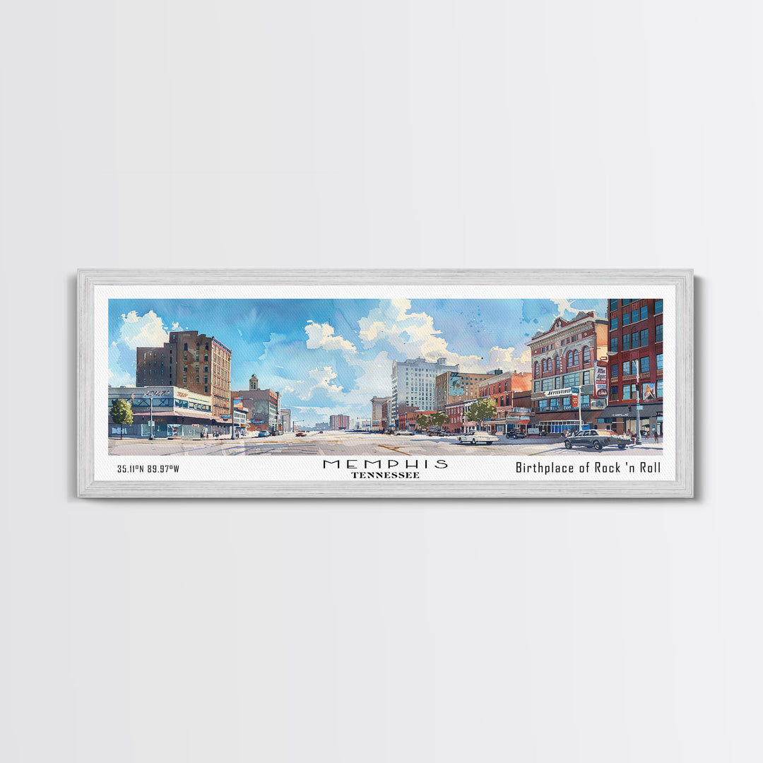 Memphis Tennessee Panoramic Framed Canvas Print, Stunning Watercolor City Art, Office Wall Decor, Travel Poster, Living Room Decor, Home Art