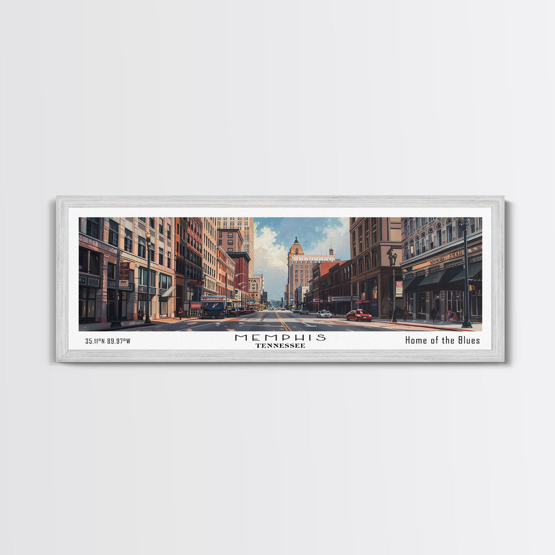 Memphis Tennessee Panoramic Framed Canvas Print, Watercolor Cityscape for Home, Office Wall Art, Living Room Decor, Travel Poster, Gift Idea