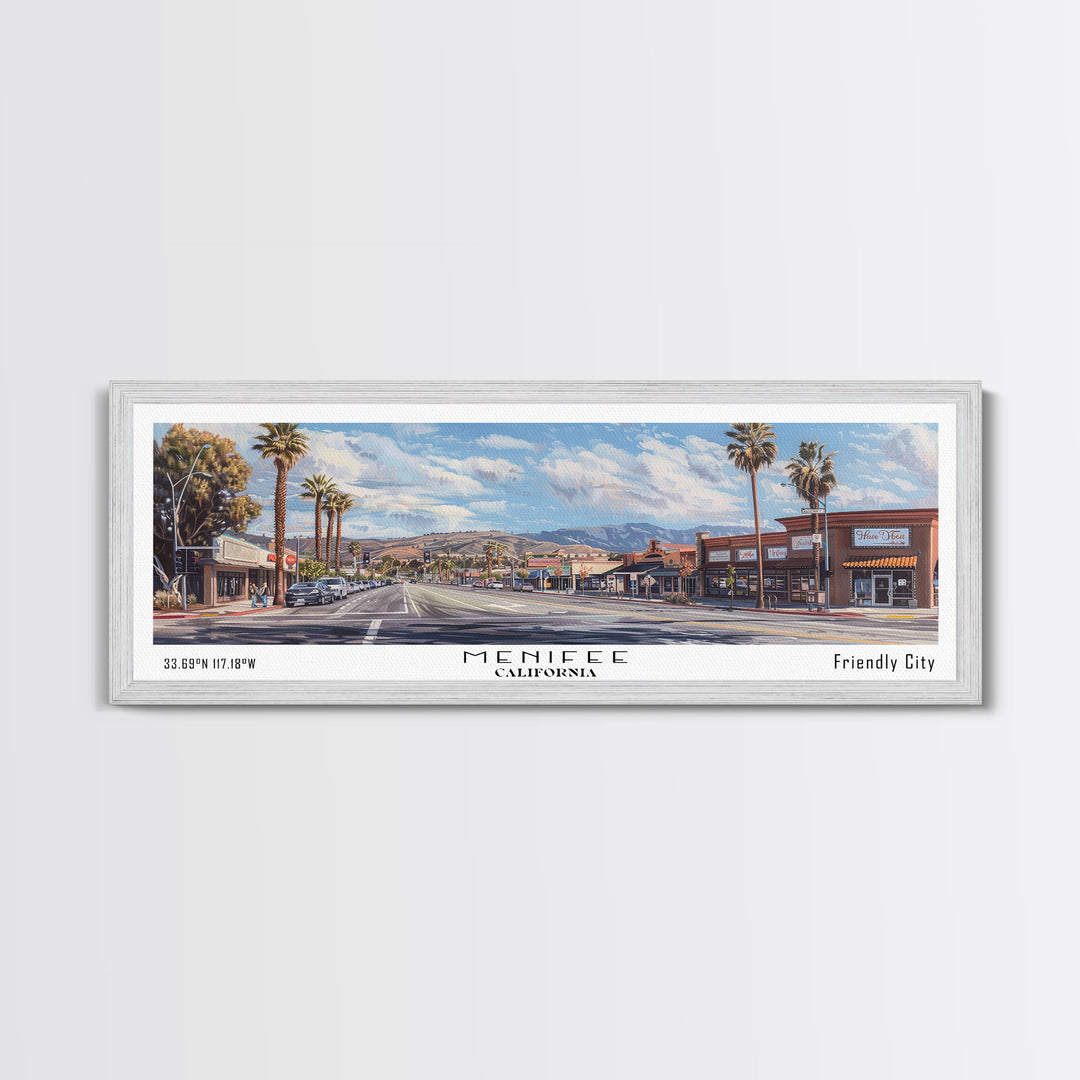 Menifee California Panoramic Framed Canvas Print, Beautiful Watercolor Painting, Office Wall Art, Travel Poster, Home Decor, City Wall Art