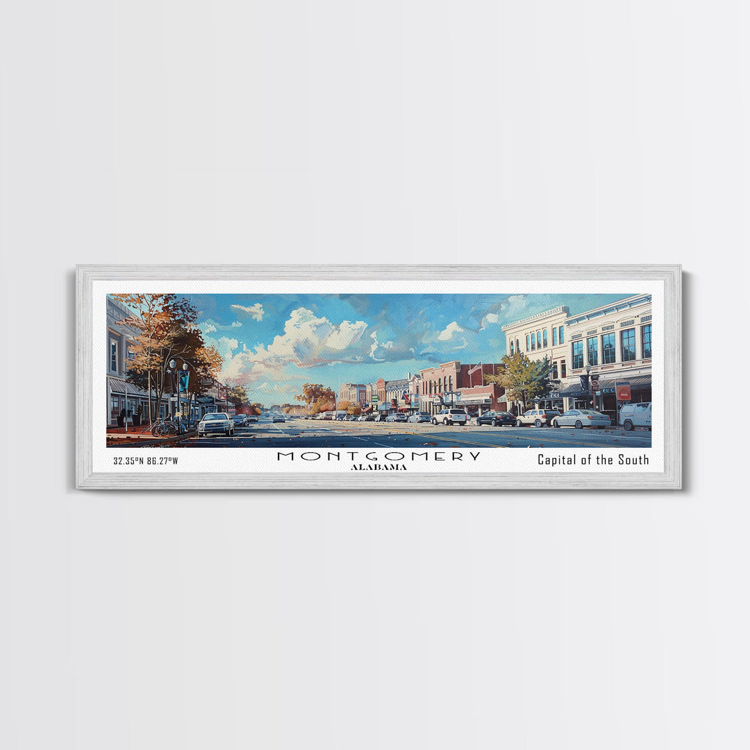 Montgomery Alabama Panoramic Framed Canvas Print, Stunning Watercolor Painting, Office Wall Art, Travel Poster, Home Decor, City Art