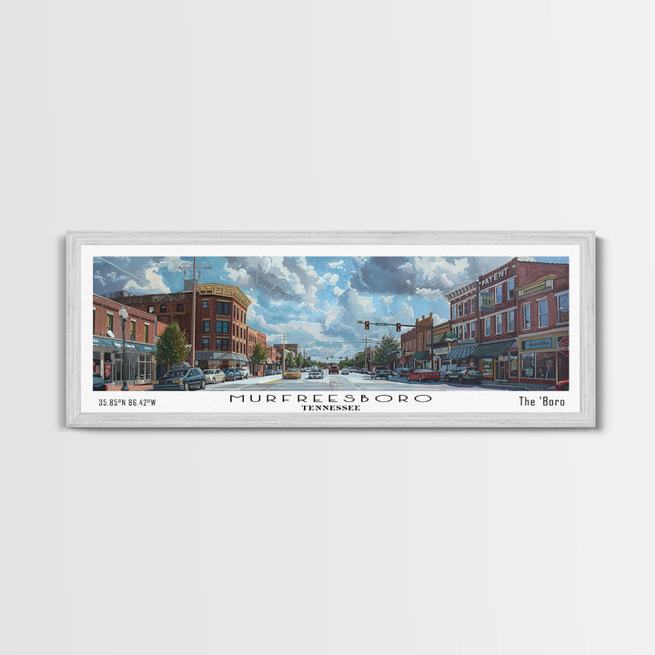 Murfreesboro Tennessee Panoramic Framed Canvas Print, Stunning Watercolor City Art, Office Wall Decor, Travel Poster, Living Room Decor
