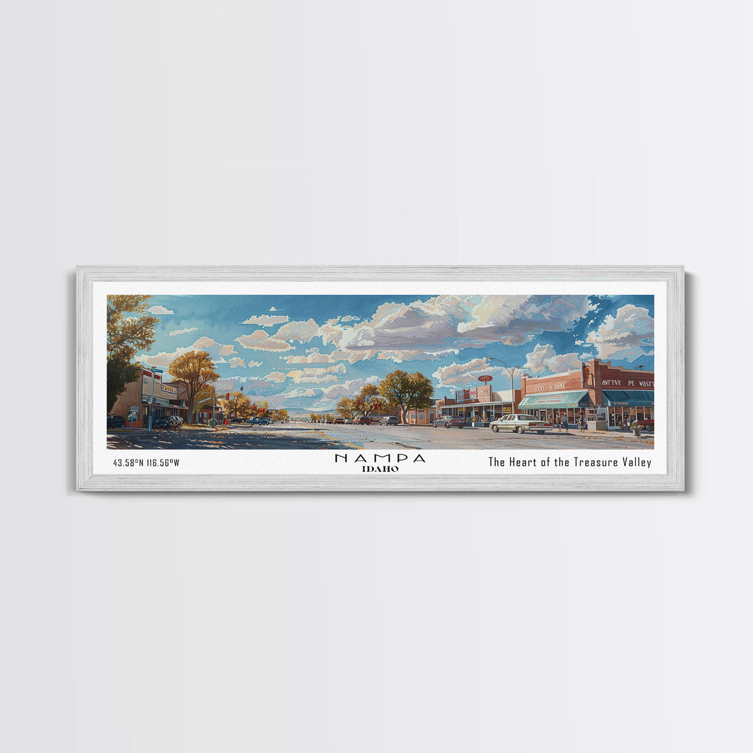 Nampa Idaho Panoramic Framed Canvas Print, Beautiful Watercolor Painting, Office Wall Art, Travel Poster, Home Decor, City Art