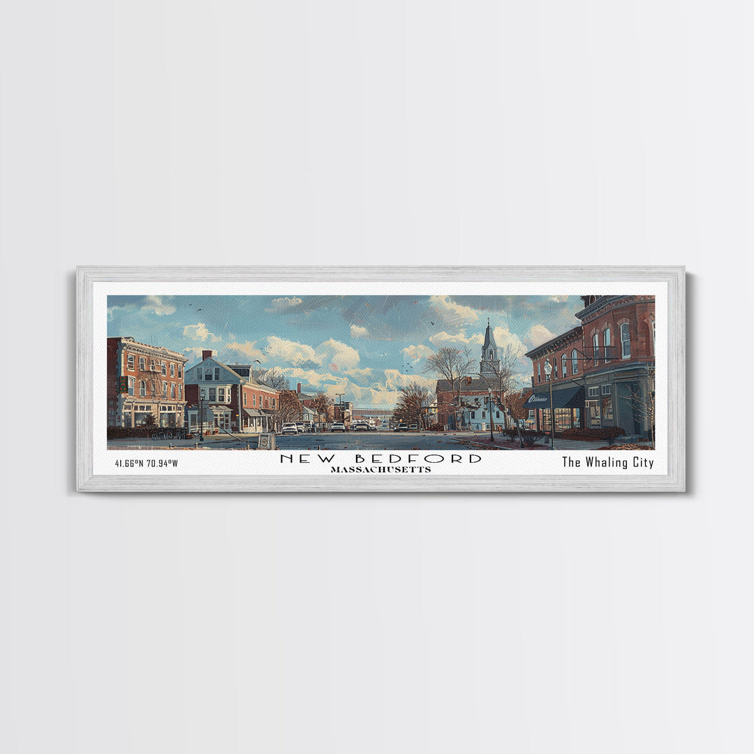 New Bedford Massachusetts Panoramic Framed Canvas Print, Stunning Watercolor Cityscape, Office Wall Art, Travel Poster, Home Decor