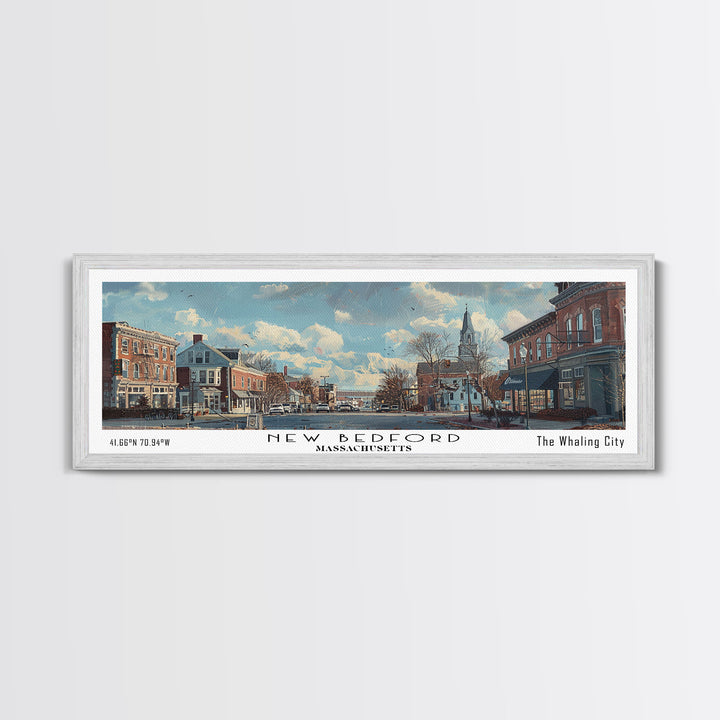 New Bedford Massachusetts Panoramic Framed Canvas Print, Stunning Watercolor Cityscape, Office Wall Art, Travel Poster, Home Decor