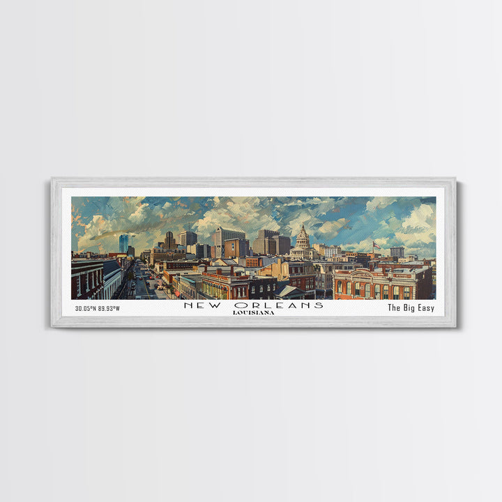 New Orleans Louisiana Panoramic Painting, Framed Canvas Print for Home Decor, Unique Watercolor Art, Travel Poster, Cityscape Gift Idea