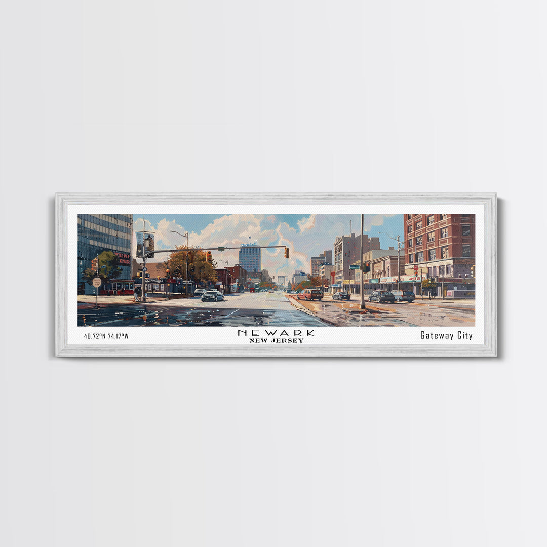 Newark New Jersey Panoramic Framed Canvas Print, Beautiful Watercolor Painting, Office Wall Art, Travel Poster, Home Decor, City Art