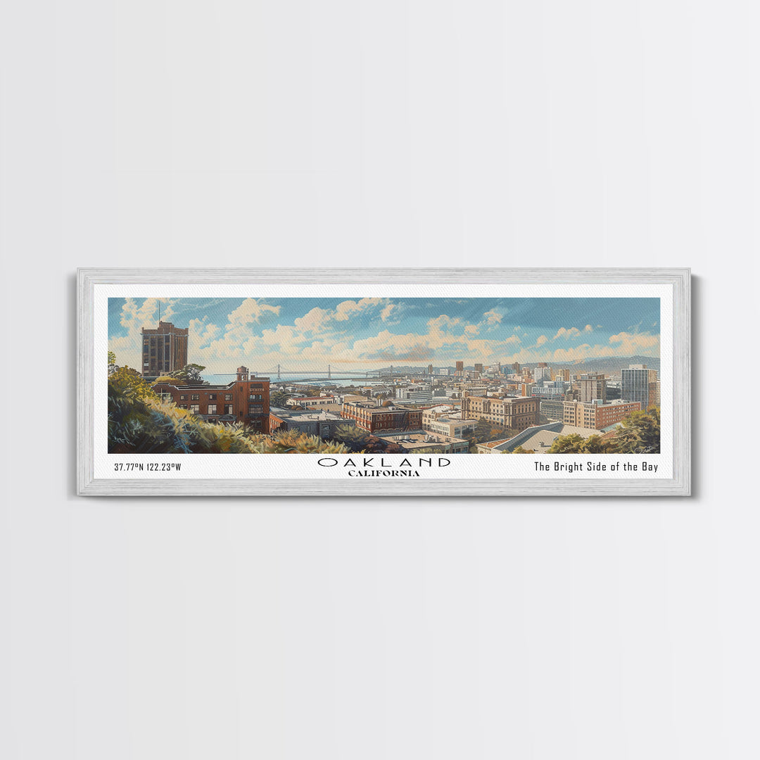 Oakland California Panoramic Painting, Framed Canvas Print for Office Decor, Beautiful Cityscape Watercolor Art, Travel Poster, Urban Gift Idea