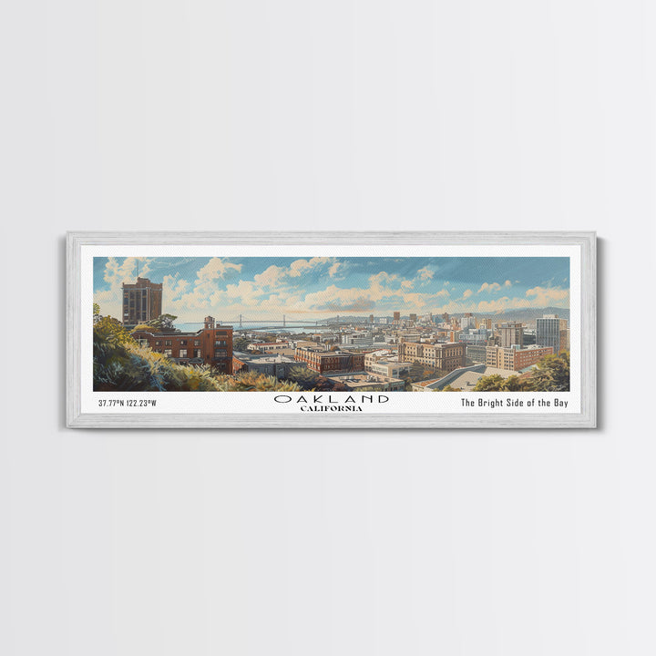 Oakland California Panoramic Painting, Framed Canvas Print for Office Decor, Beautiful Cityscape Watercolor Art, Travel Poster, Urban Gift Idea
