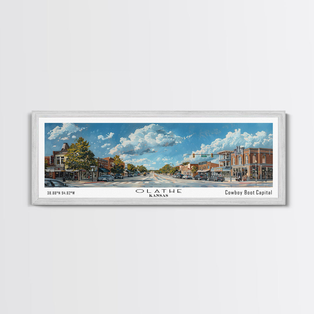 Olathe Kansas Panoramic Painting, Framed Canvas Print for Living Room, Watercolor Cityscape Art, Travel Poster, Modern Home Decor, Gift Idea