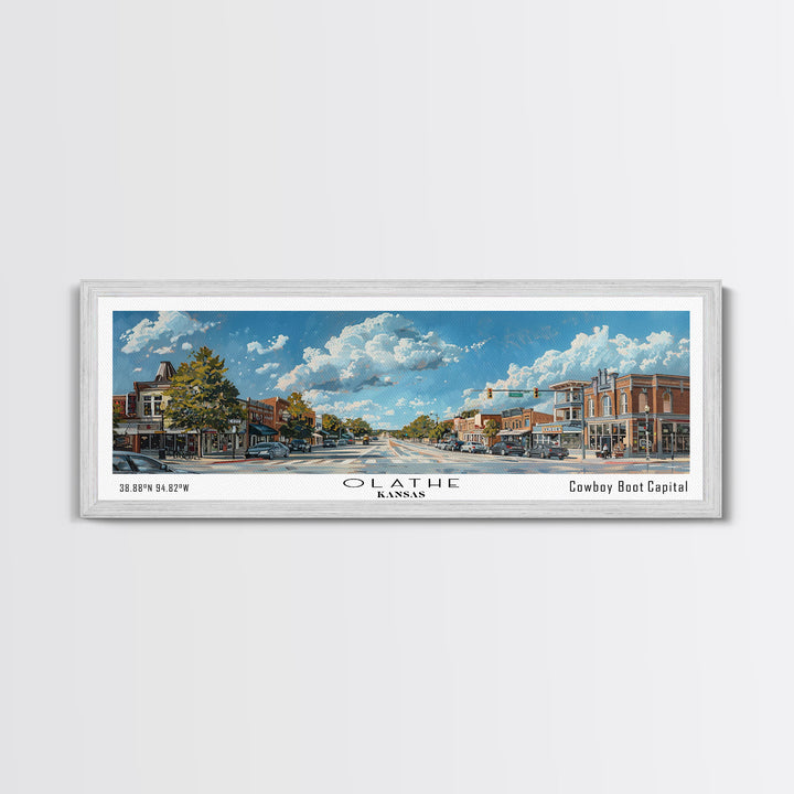 Olathe Kansas Panoramic Painting, Framed Canvas Print for Living Room, Watercolor Cityscape Art, Travel Poster, Modern Home Decor, Gift Idea