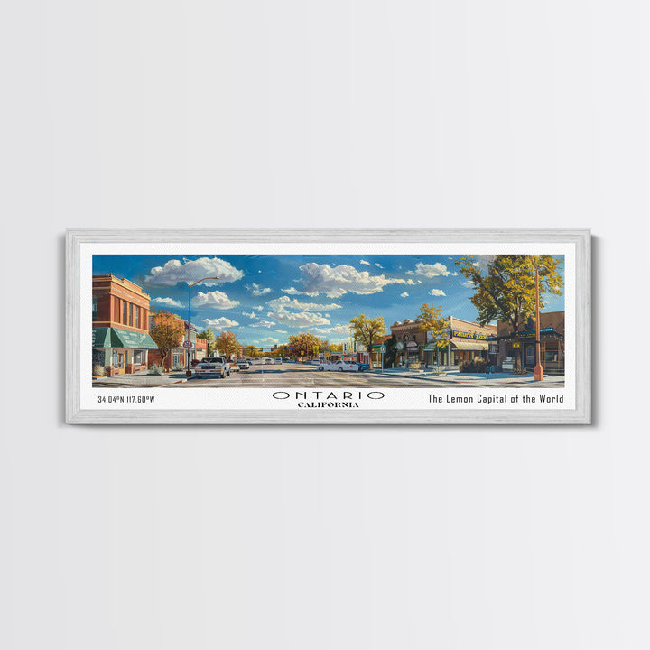 Ontario California Panoramic Painting, Framed Canvas Print, Stunning Watercolor Cityscape Art, Travel Poster, Modern Home Decor, Unique Gift