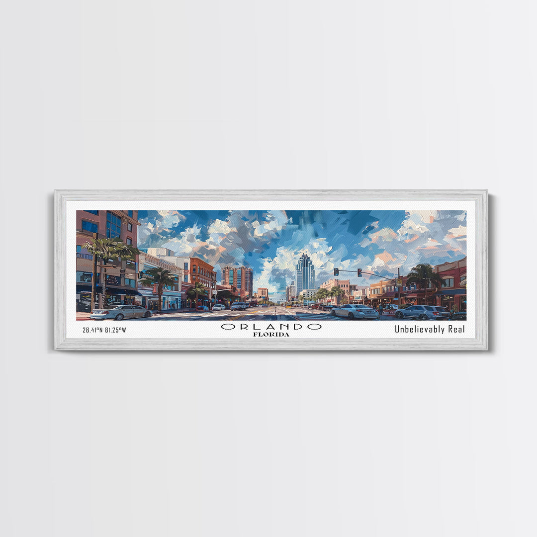 Orlando Florida Panoramic Painting, Framed Canvas Print, Beautiful Cityscape Watercolor Art, Travel Poster, Home Decor, Unique Gift Idea