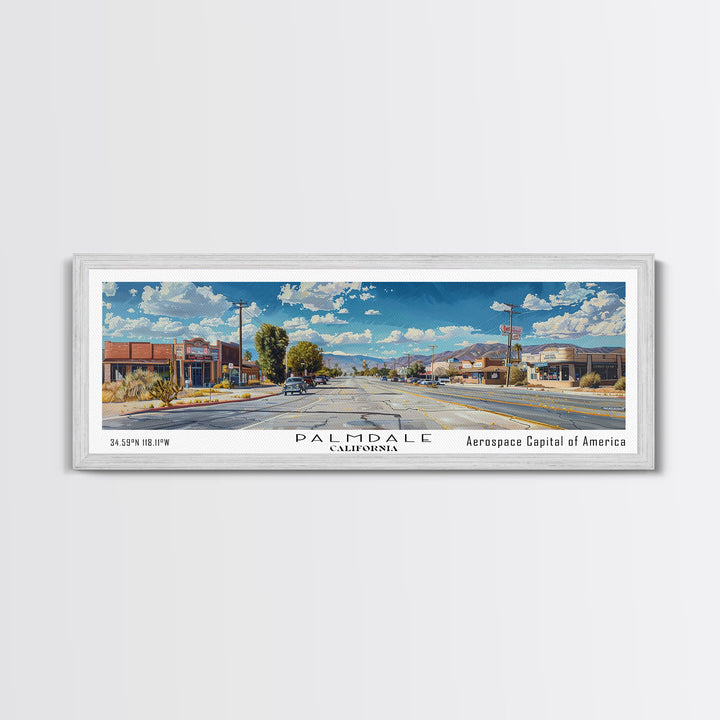 Palmdale California Panoramic Framed Canvas Print, Cityscape Watercolor Painting, Travel Poster for Home Decor, Urban Art, Unique Gift Idea