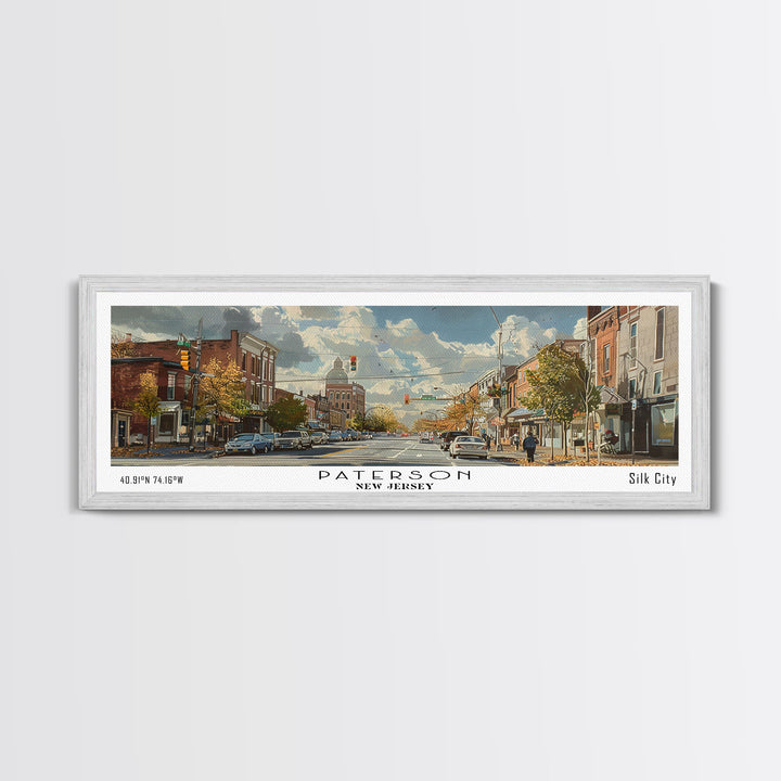 Paterson New Jersey Panoramic Painting, Framed Canvas Print, Stunning Watercolor Cityscape Art, Travel Poster for Home Decor, Unique Gift
