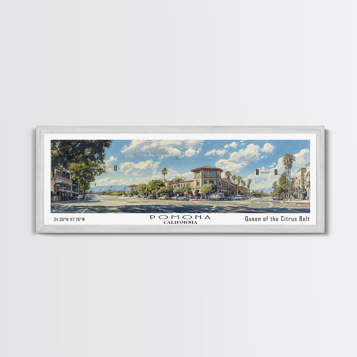Pomona California Panoramic Painting, Framed Canvas Print, Stunning Cityscape Watercolor Art, Travel Poster, Modern Home Decor, Unique Gift