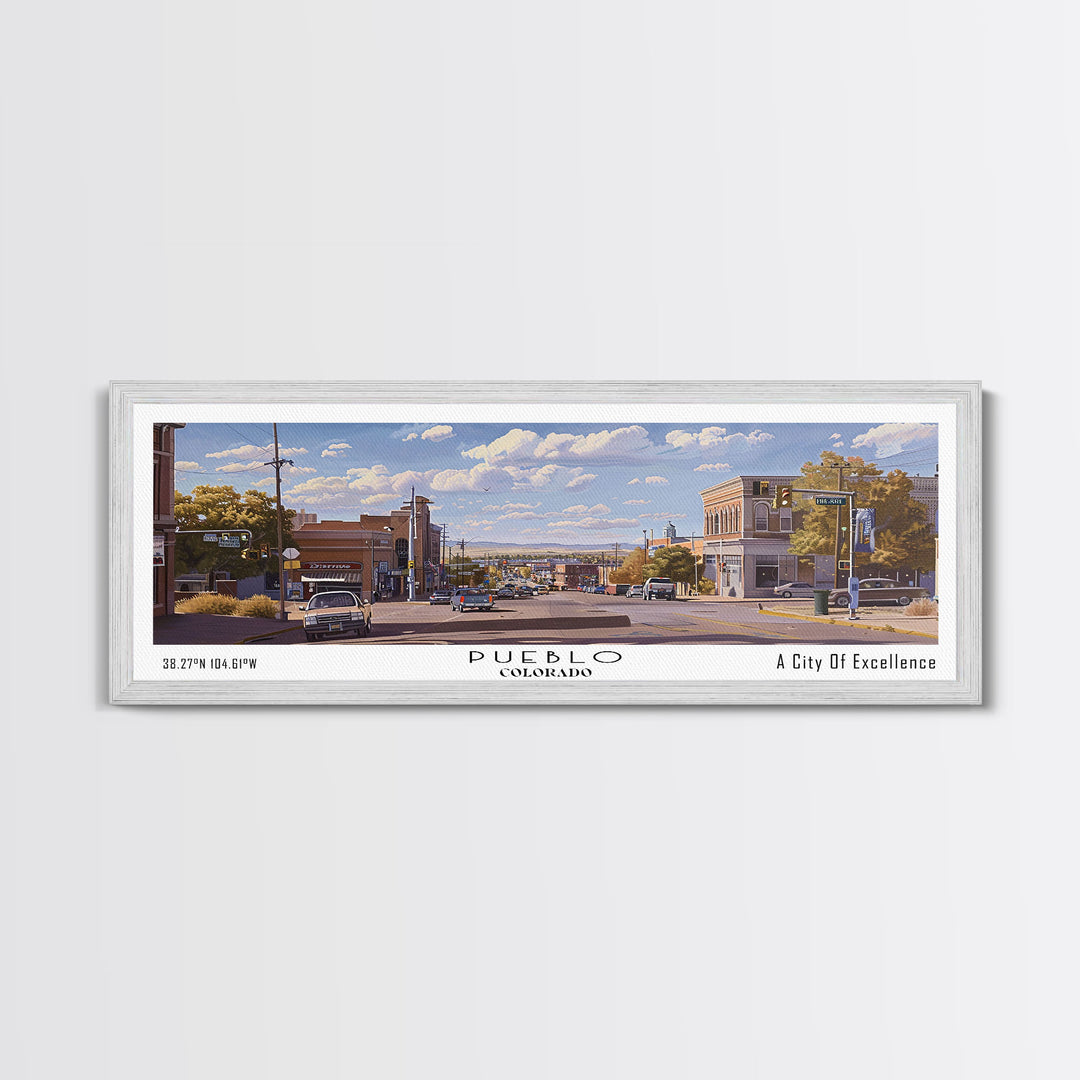 Pueblo Colorado Panoramic Print, Trendy Framed Canvas Print, City Travel Poster, Home Wall Art, Living Room Decor, Artistic Gift
