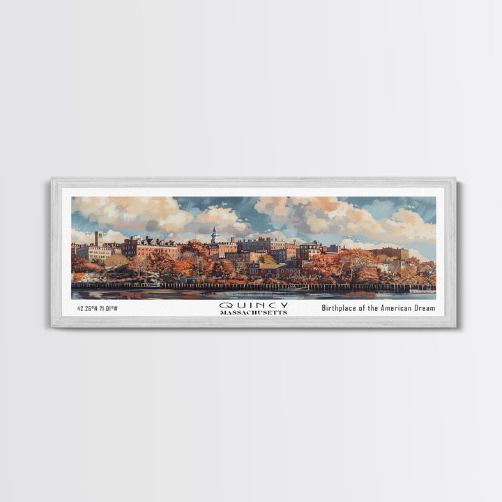 Quincy Massachusetts Panoramic Print, Creative Framed Canvas Print, City Travel Poster, Wall Art, Home Decor, Unique Gift