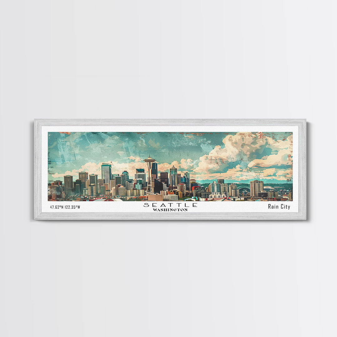 Seattle Washington Travel Poster, Framed Canvas Print, Wall Art, Home Decor, Office Decor, Living Room Art, Travel Gift, Vintage Style