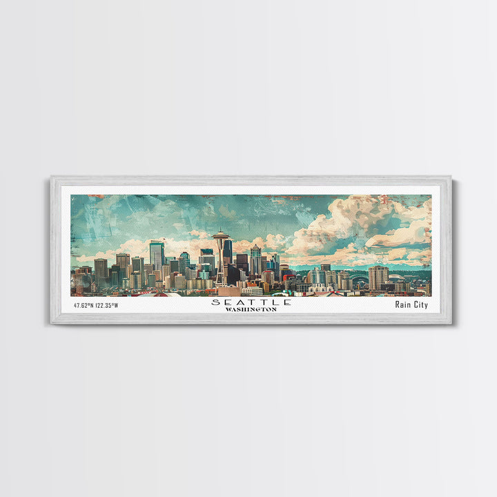 Seattle Washington Travel Poster, Framed Canvas Print, Wall Art, Home Decor, Office Decor, Living Room Art, Travel Gift, Vintage Style
