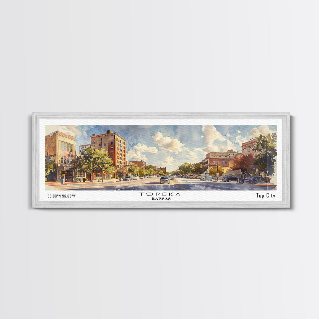 Topeka Kansas Panoramic Wall Art, Framed Canvas Print, Vintage Style Travel Poster, Home Decor, Artistic Office Piece, Unique Gift Idea