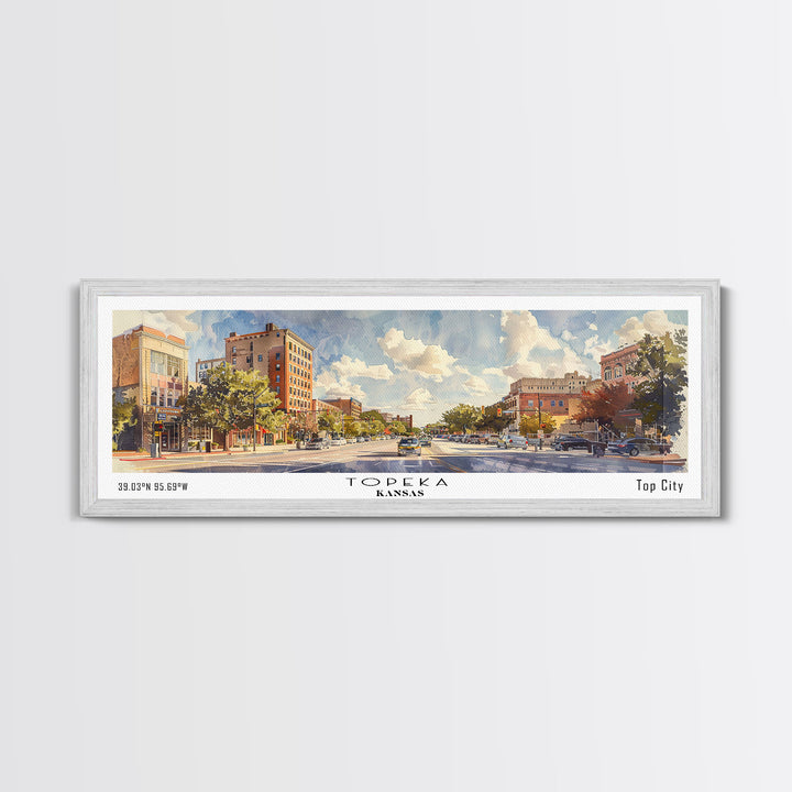 Topeka Kansas Panoramic Wall Art, Framed Canvas Print, Vintage Style Travel Poster, Home Decor, Artistic Office Piece, Unique Gift Idea