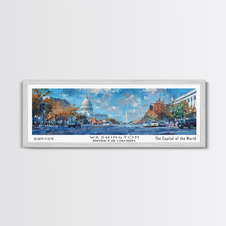 Washington DC Panoramic Framed Canvas Print, Retro Style Travel Poster, Artistic Wall Art, Unique Office Decor, Living Room Gift, Original Artwork