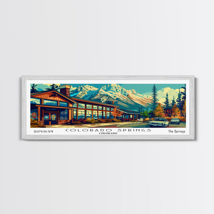 Colorado Springs Colorado Panoramic Travel Poster Framed Canvas Print, Mid Century Modern Art, Pop Art Style, Wall Art Decor, Home Decoration