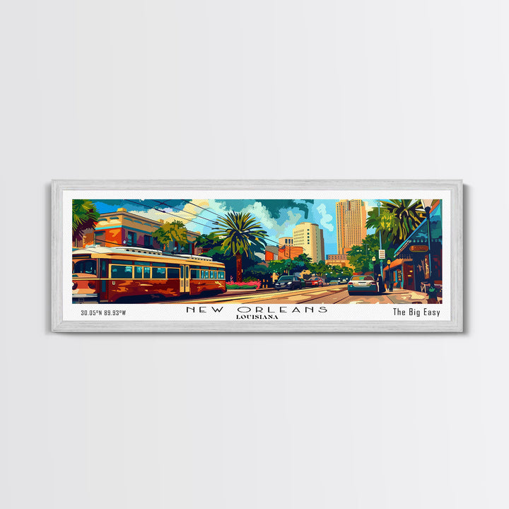 New Orleans Louisiana Panoramic Wall Art, Mid Century Modern Framed Canvas Print, Retro Pop Art Travel Poster, Home Decor