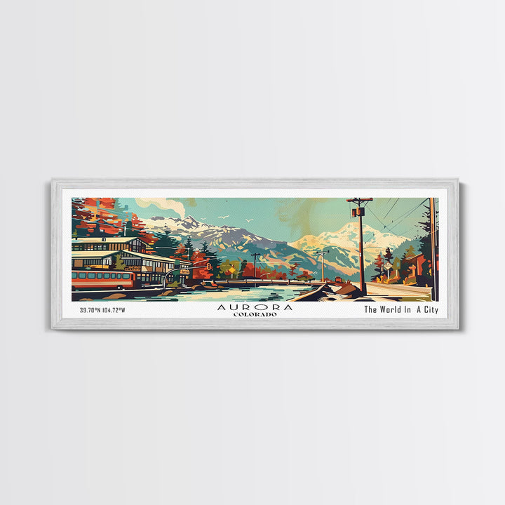 Aurora Colorado Panoramic Wall Art, Retro Pop Art Framed Canvas Print, Mid Century Modern Travel Poster, Living Room Decor, Wall Hanging, Office Art