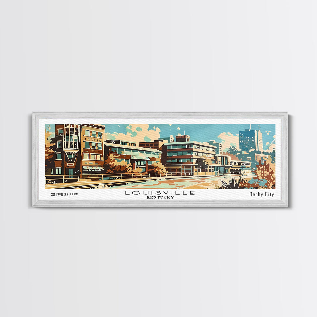 Louisville Kentucky Panoramic Painting, Mid Century Modern Framed Canvas Print, Retro Pop Art Travel Poster, Living Room Art, Home Decor, Office Decor, Vintage Style