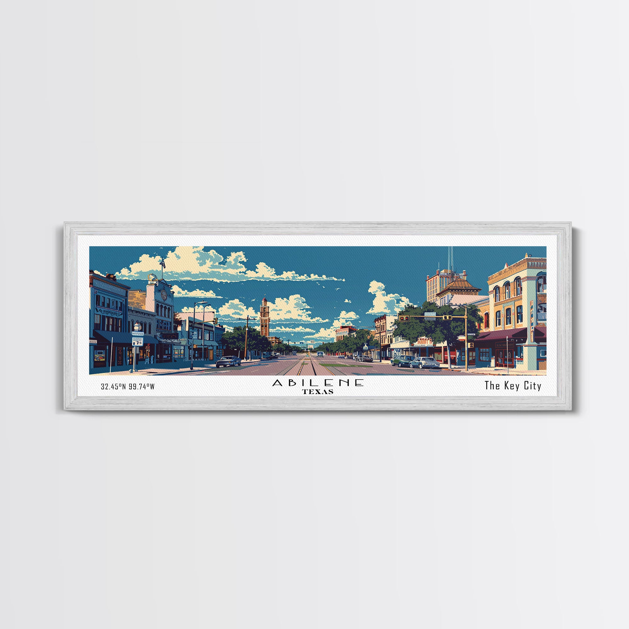 Abilene Texas Panoramic Painting, Mid Century Modern Framed Canvas