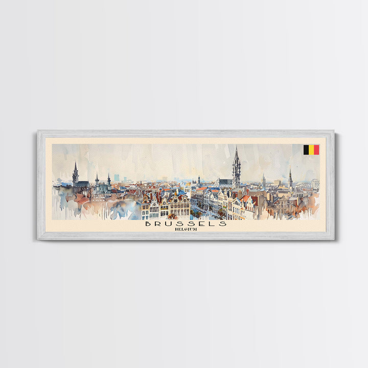Brussels Belgium Panoramic Travel Poster, Framed Canvas Print or Metal Wall Art, Travel Art, Home Decor, Panoramic Painting, Midcentury Art