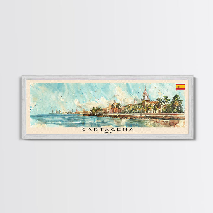 Cartagena Spain Panoramic Travel Poster, Framed Canvas Print or Metal Wall Art, Travel Art, Home Decor, Panoramic Painting, Midcentury Art