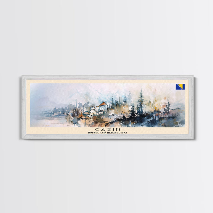 Cazin Bosnia Travel Art, City Art, Framed Canvas Print or Metal Wall Art, Europe Travel Poster, Panoramic Wall Art, Extra Wide Wall Art