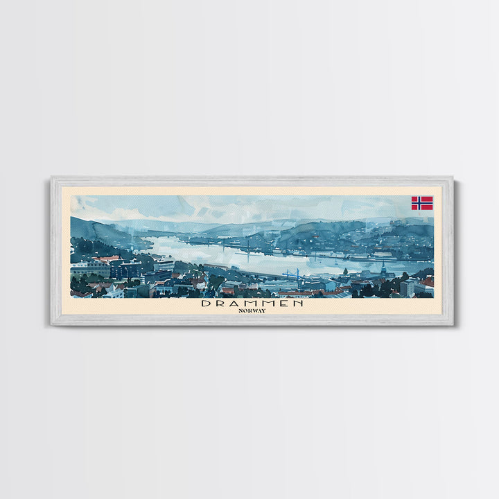 Drammen Norway Travel Print Wall Art, Panoramic City Art, Travel Art, Wall Decor, Vacation Gift, Framed Canvas Print Or Metal Art