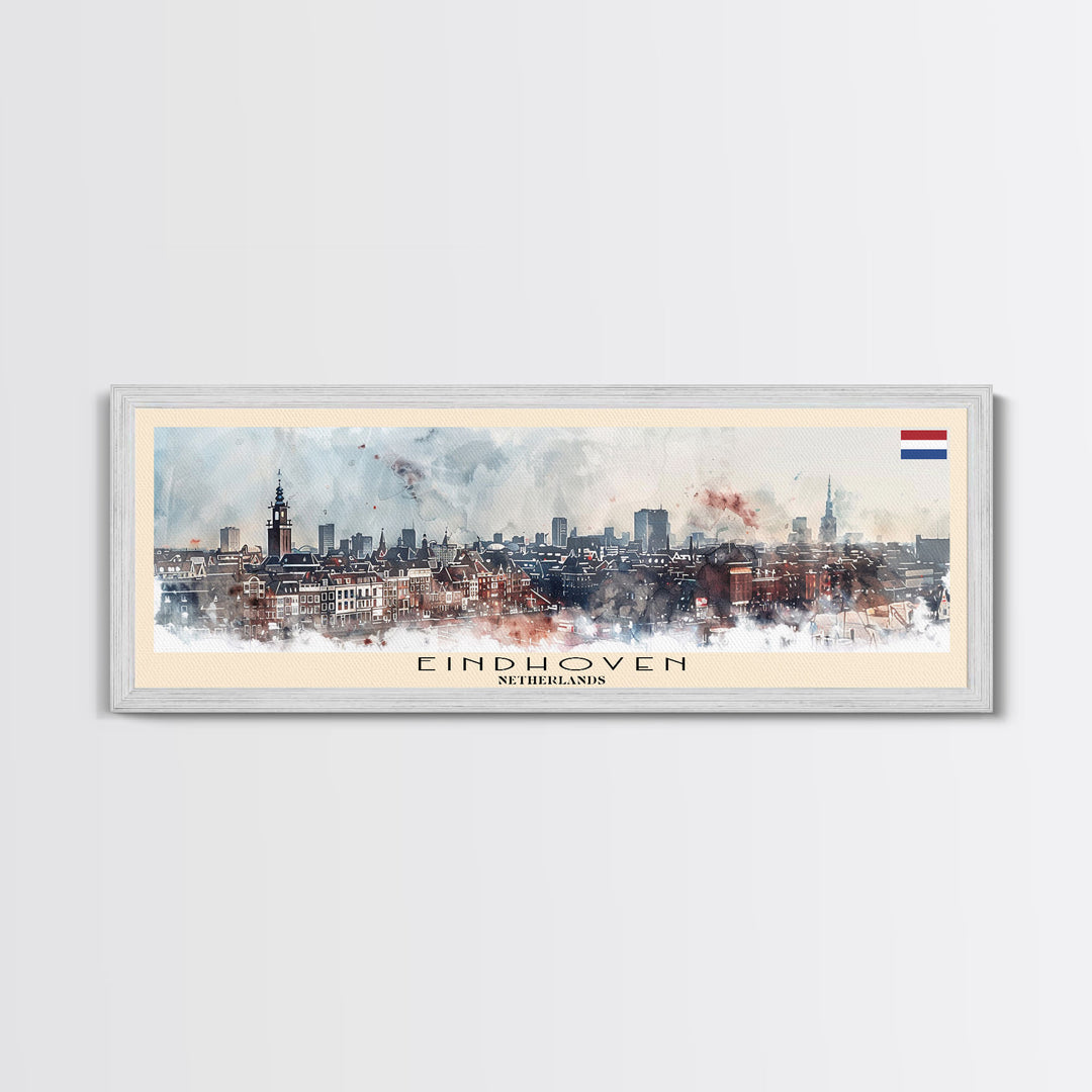 Eindhoven Netherlands Panoramic Travel Poster, Framed Canvas Print or Metal Wall Art, Travel Art, Home Decor, Panoramic Painting, Midcentury Art