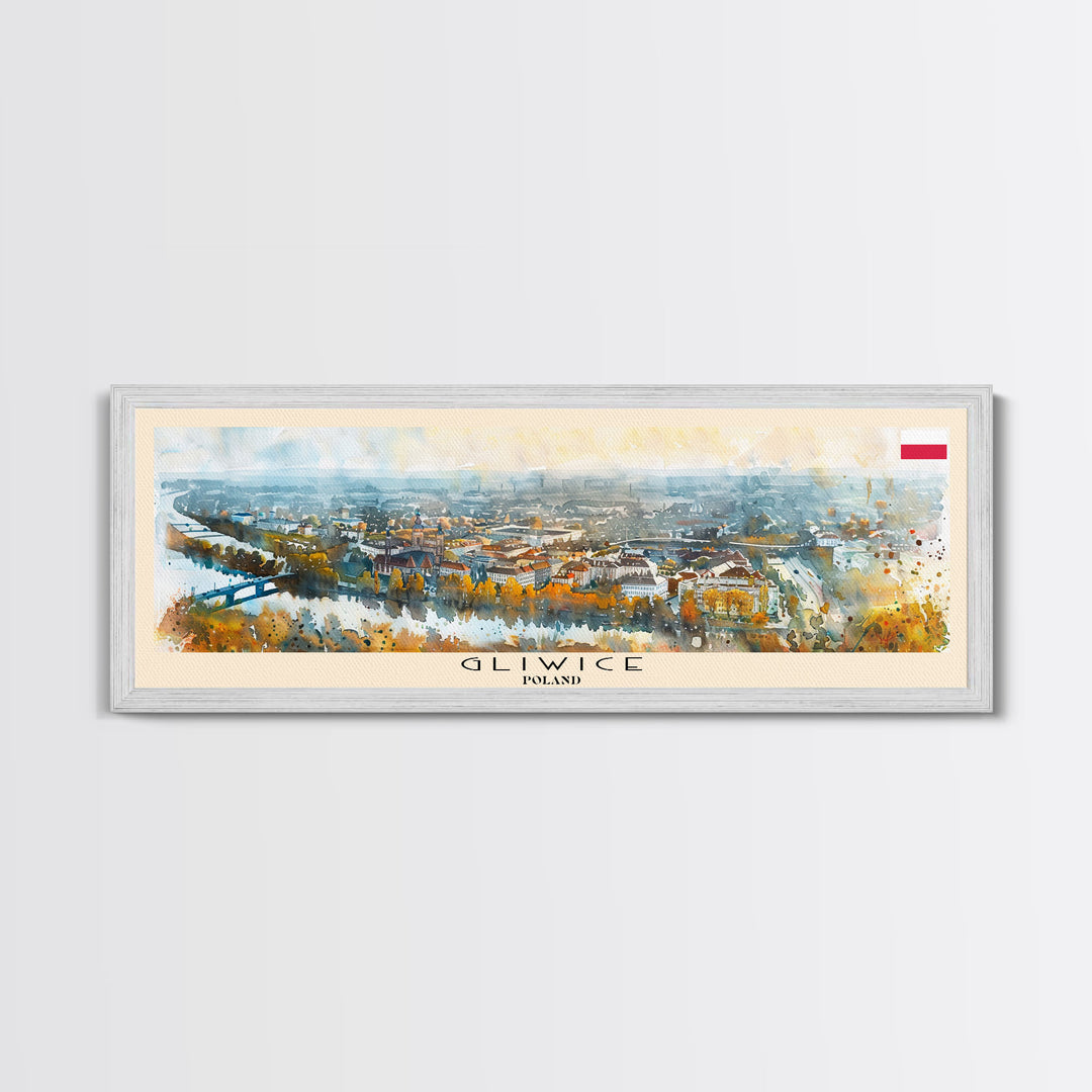 Gliwice Poland Panoramic Travel Poster, Framed Canvas Print or Metal Wall Art, Travel Art, Home Decor, Panoramic Painting, Midcentury Art