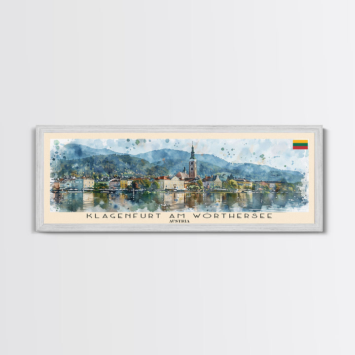 Klagenfurt Austria Panoramic Travel Poster, Framed Canvas Print or Metal Wall Art, Travel Art, Home Decor, Panoramic Painting, Midcentury Art