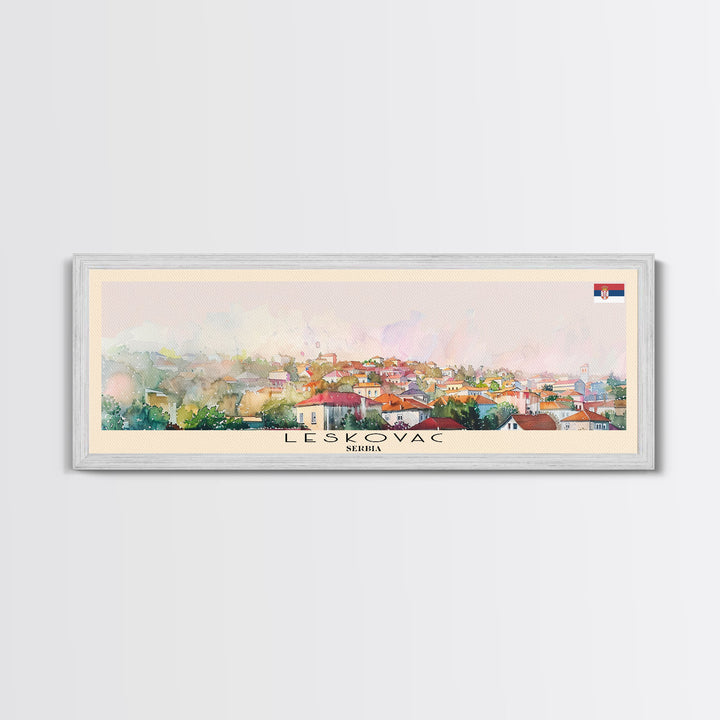 Leskovac Serbia Panoramic Travel Poster, Framed Canvas Print or Metal Wall Art, Travel Art, Home Decor, Panoramic Painting, Midcentury Art