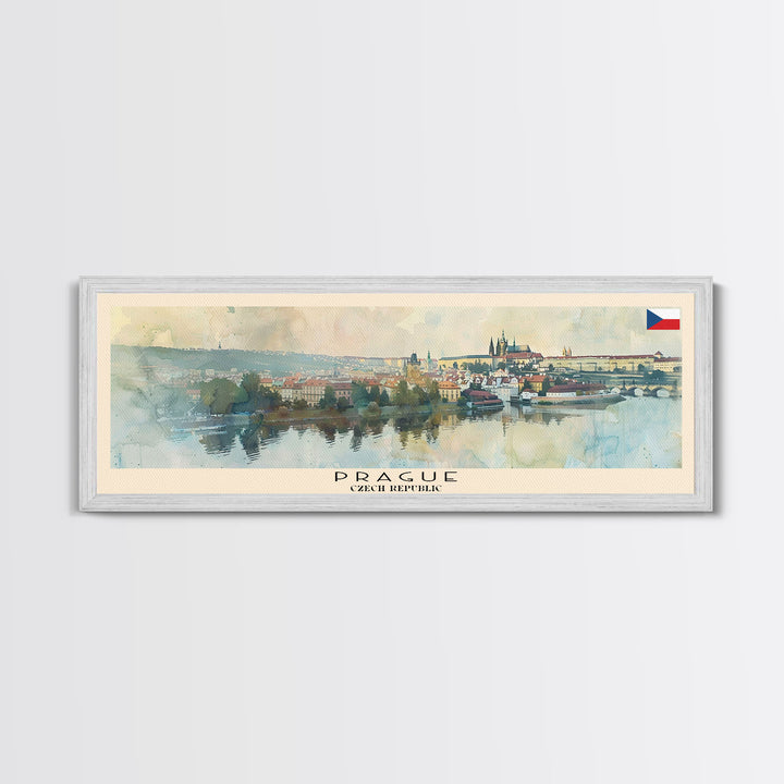 Prague Czech Republic Travel Art, City Art, Framed Canvas Print or Metal Wall Art, Europe Travel Poster, Panoramic Wall Art, Extra Wide Wall Art