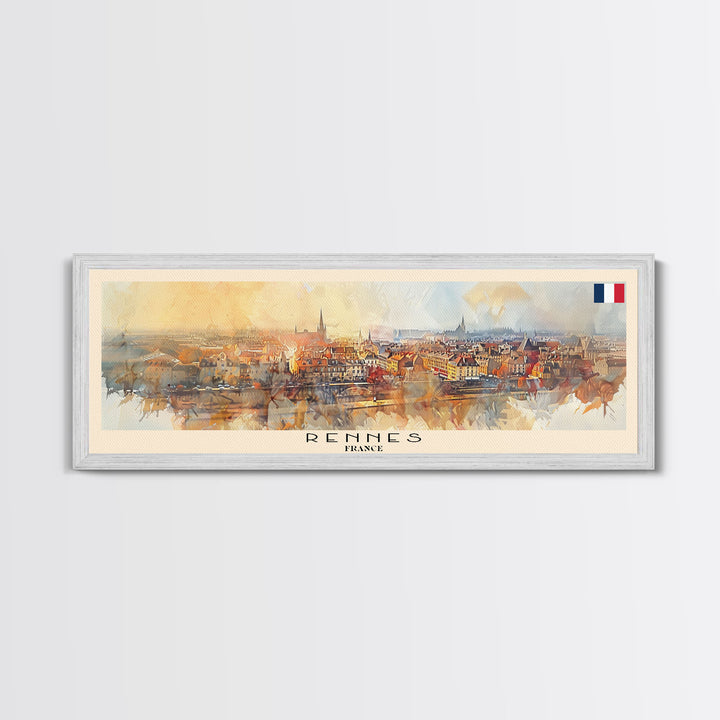 Rennes France Panoramic Travel Poster, Framed Canvas Print or Metal Wall Art, Travel Art, Home Decor, Panoramic Painting, Midcentury Art