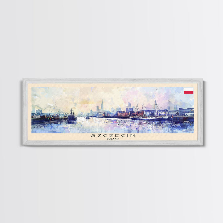Szczecin Poland Travel Print Wall Art, Panoramic City Art, Travel Art, Wall Decor, Vacation Gift, Framed Canvas Print Or Metal Art
